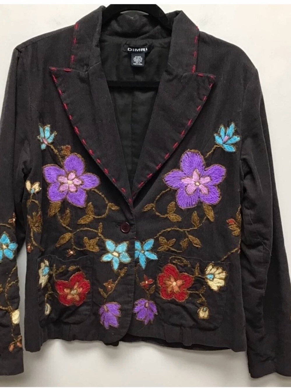 DIMRI Black Embroidered Floral Blazer Jacket